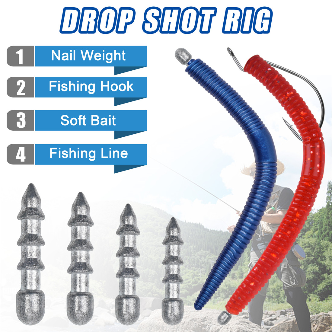 60 pz pesi per unghie Worm Fis - Fishing Equipment Tackle recensione e prezzo